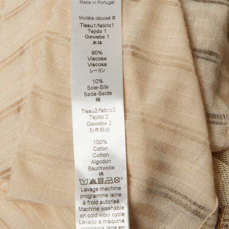 Pre Owned Kenzo Beige Printed Jersey and Mesh Ruffle Trimmed T-Shirt XL