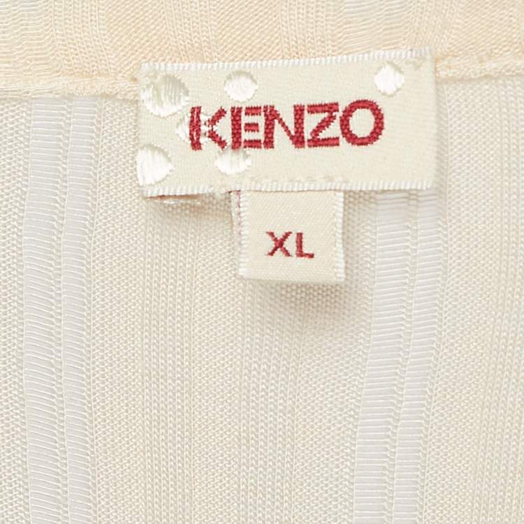 Pre Owned Kenzo Beige Printed Jersey and Mesh Ruffle Trimmed T-Shirt XL