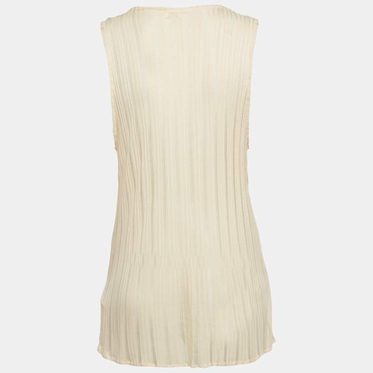 Pre Owned Kenzo Beige Printed Jersey and Mesh Ruffle Trimmed T-Shirt XL