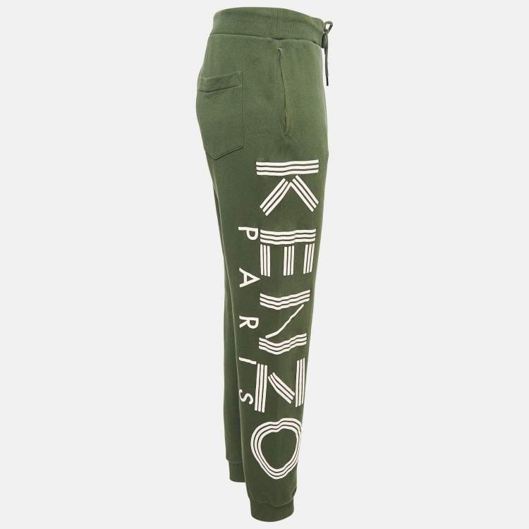 Pre Owned Kenzo Green Cotton Knit Printed Track Pants M