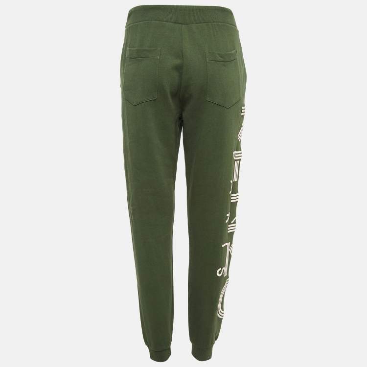 Pre Owned Kenzo Green Cotton Knit Printed Track Pants M