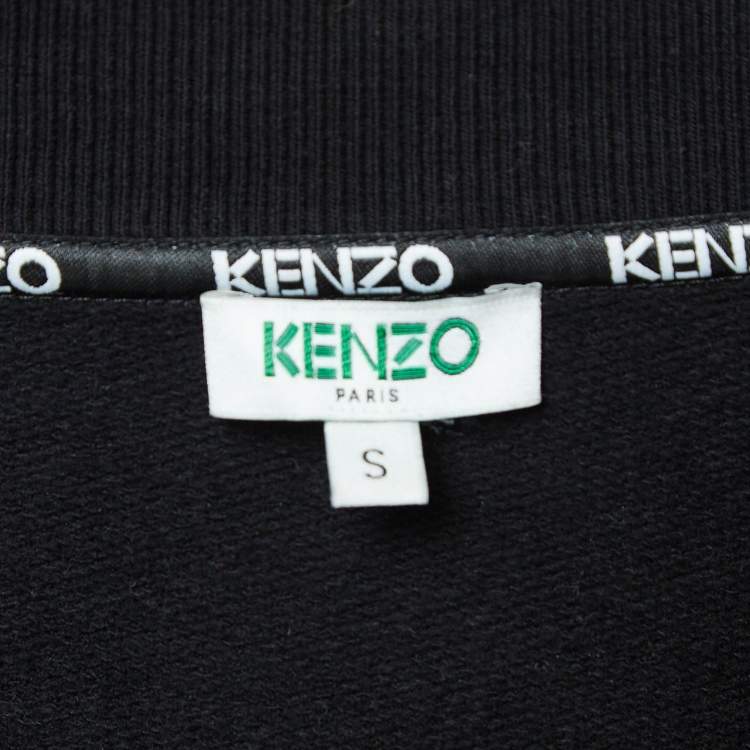 مملوكة مسبقًا Kenzo Black Logo Print Cotton Knit V-Neck Sweatshirt S