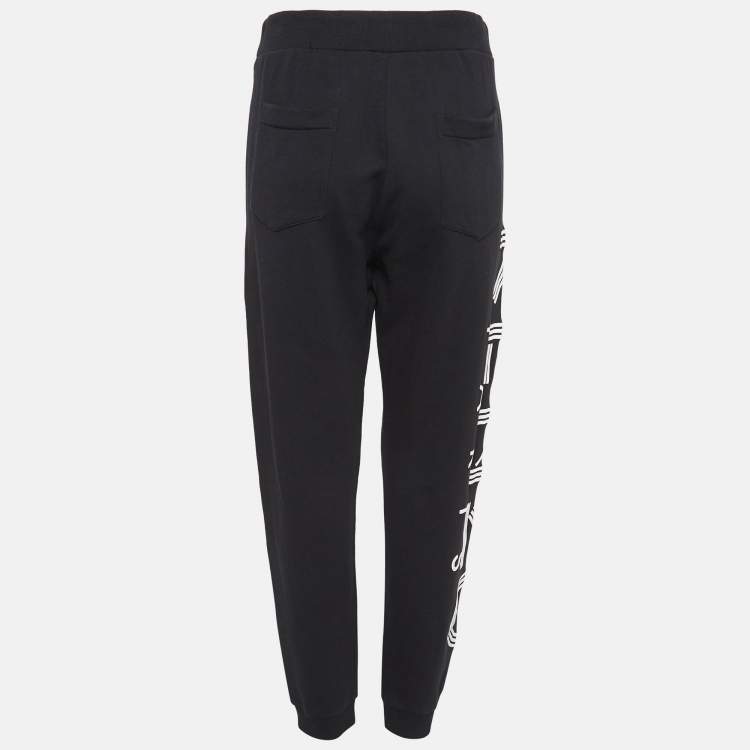 Pre Owned Kenzo Black Cotton Knit Printed Track Pants M