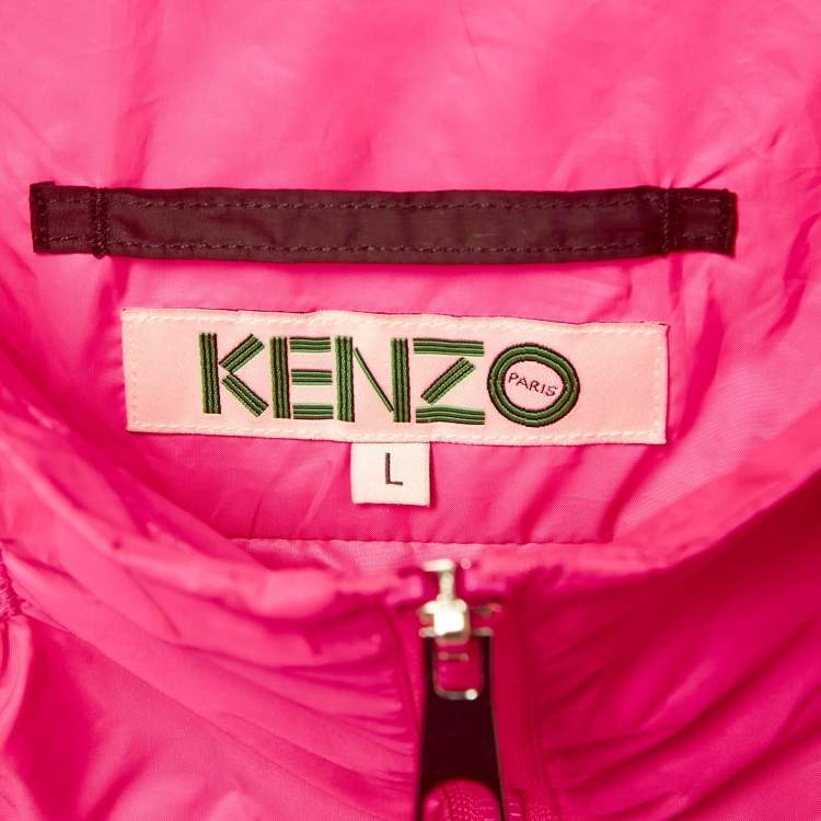 Pre Owned Kenzo Pink Logo Print Synthetic Zipper Jacket L