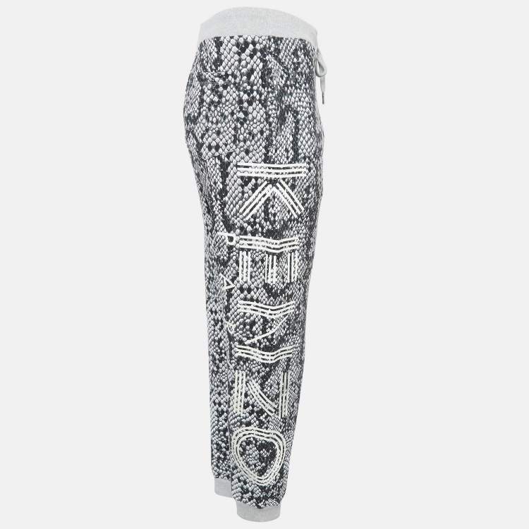 Pre Owned Kenzo Black/White Snake Print Cotton Knit Track Pants M