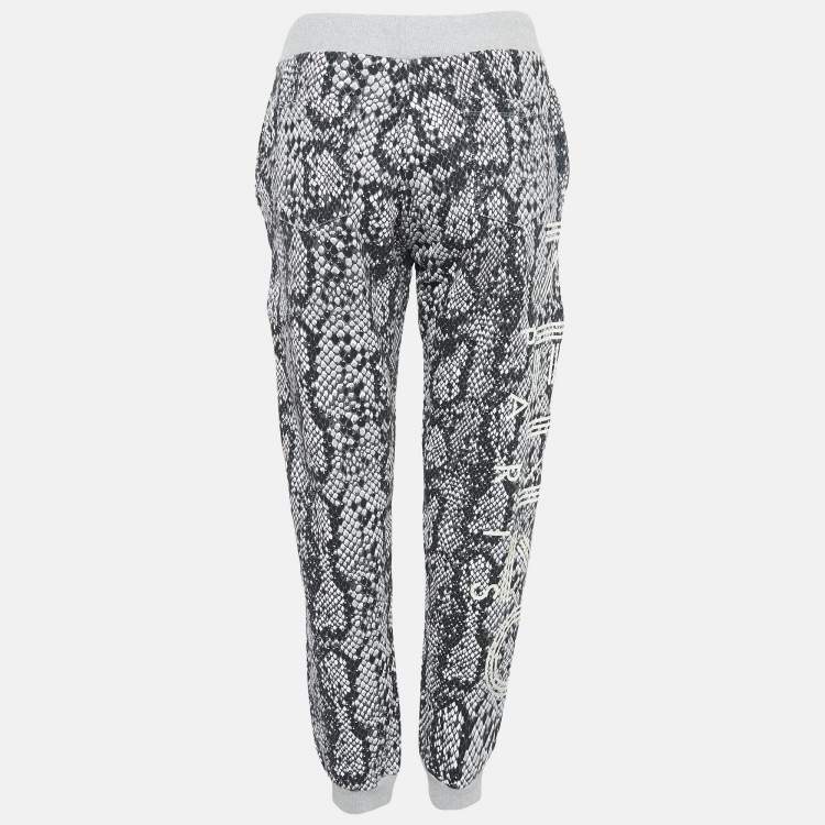 Pre Owned Kenzo Black/White Snake Print Cotton Knit Track Pants M