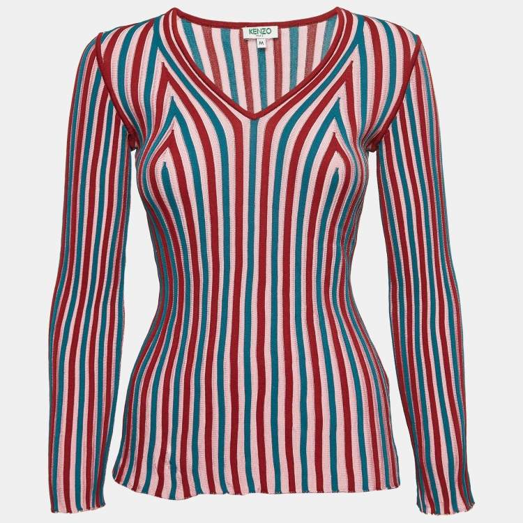 Pre Owned Kenzo Pink Rib Knit V-Neck Jumper M