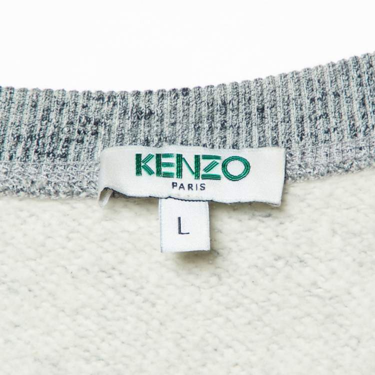Pre Owned Kenzo Grey Melange Knit Tiger Embroidered Sweater Dress L