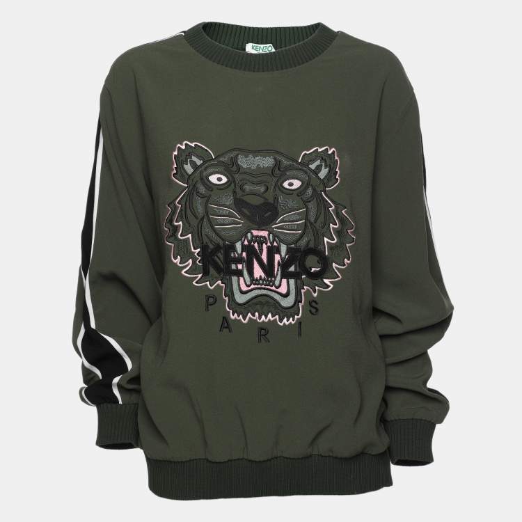 Kenzo Olive Green Crepe Tiger Motif Detail Sweatshirt L Kenzo The Luxury Closet