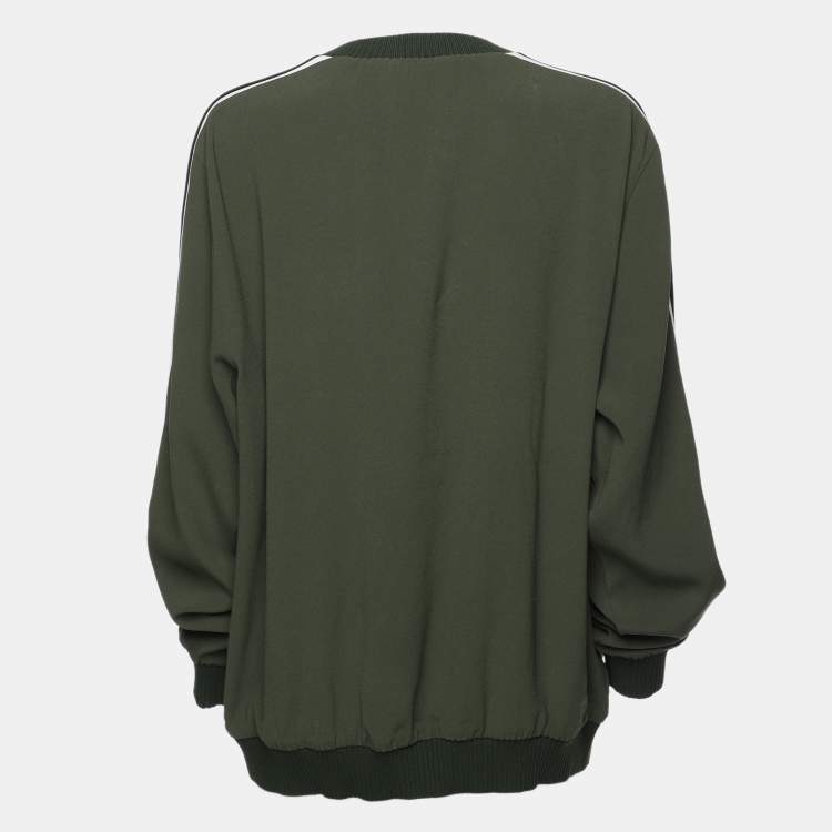 Pre Owned Kenzo Olive Green Crepe Tiger Motif Detail Sweatshirt L