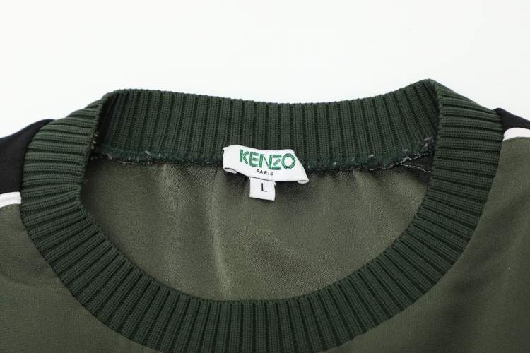 Pre Owned Kenzo Olive Green Crepe Tiger Motif Detail Sweatshirt L