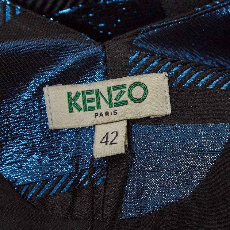 Pre Owned Kenzo Blue Square Lurex V-Neck Shift Dress L