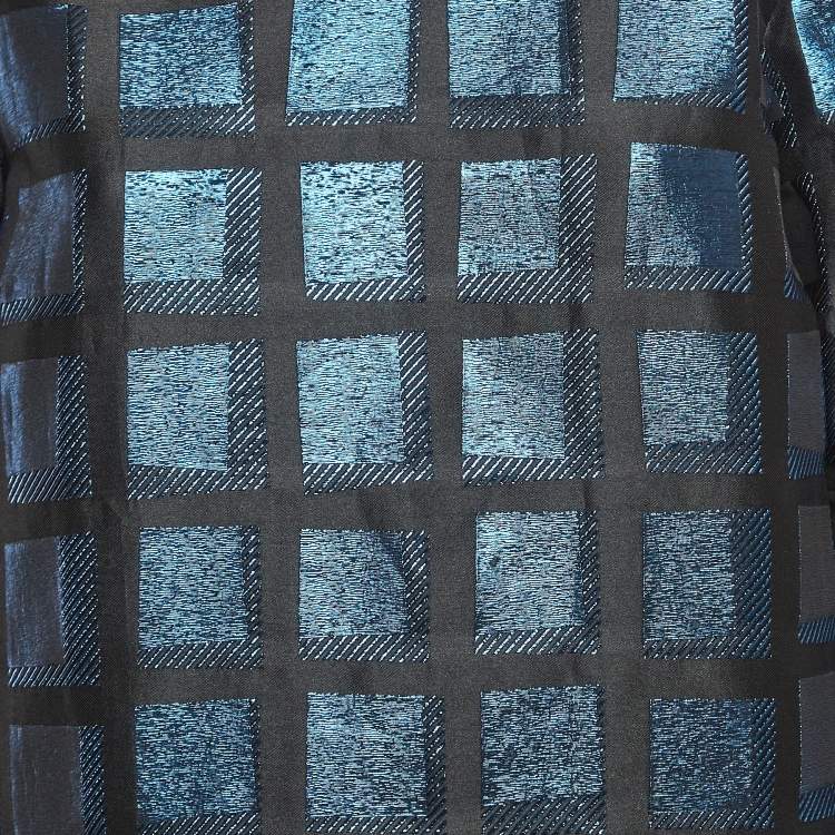Pre Owned Kenzo Blue Square Lurex V-Neck Shift Dress L