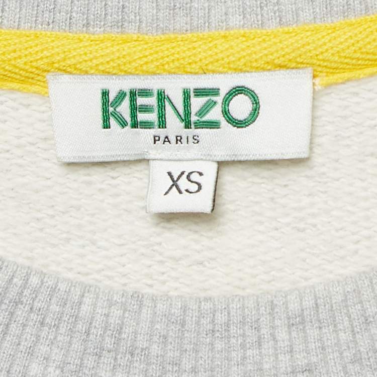 Pre Owned Kenzo Grey Tiger Applique Cotton Sweatshirt XS