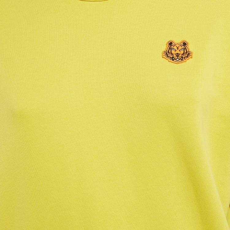 Pre Owned Kenzo Yellow Tiger Applique Cotton Knit Sweatshirt S