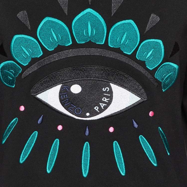 Pre Owned Kenzo Black Eye Embroidered Cotton Crew Neck Sweatshirt L