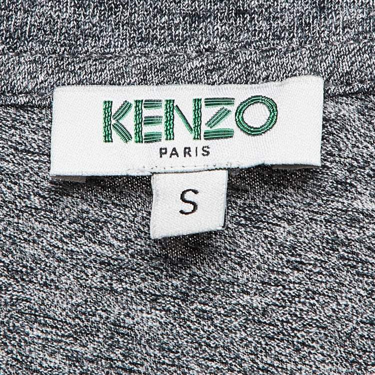 Pre Owned Kenzo Grey Lion Print Melange Knit T-Shirt S
