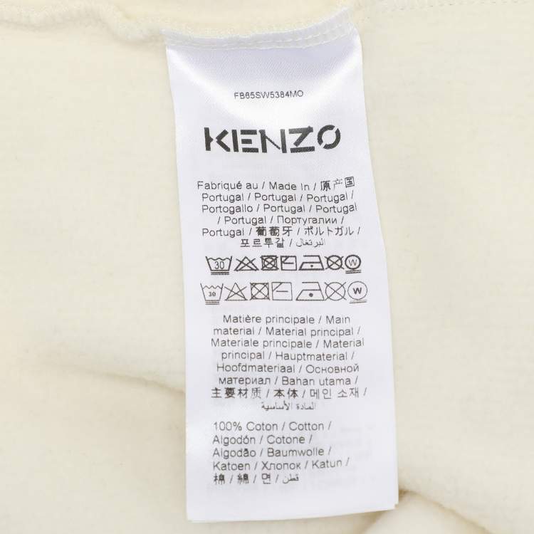 Pre Owned Kenzo Cream Printed Cotton Knit Hoodie Sweatshirt L