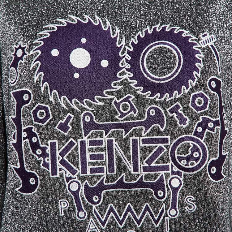 Pre Owned Kenzo Metallic Monster Embroidered Lame Sweatshirt XL
