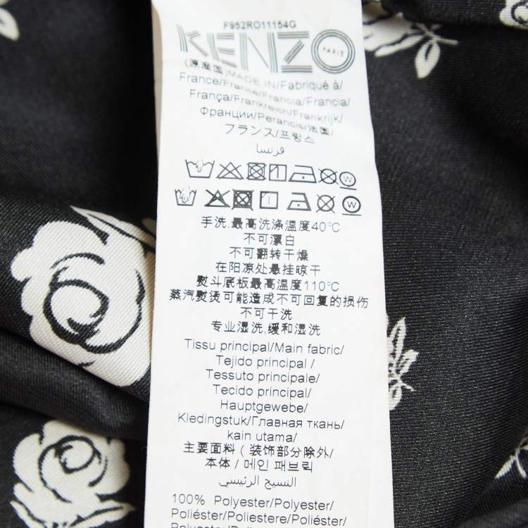 Pre Owned Kenzo Blue/Black Rose Print Crepe Ruffled Midi Dress M