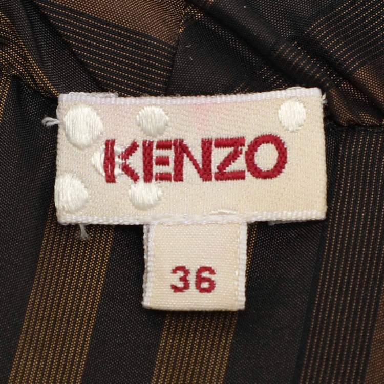 Pre Owned Kenzo Brown Striped Silk Blend Bow Detail Ruffled Blouse S