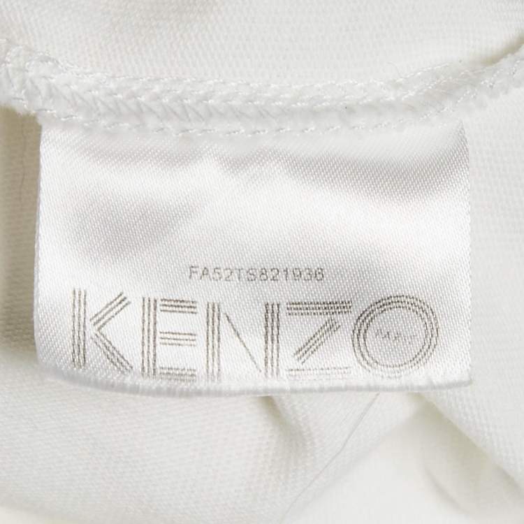 Pre Owned Kenzo White Embellished Logo Jersey T-shirt S