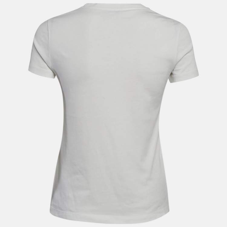 Pre Owned Kenzo White Embellished Logo Jersey T-shirt S