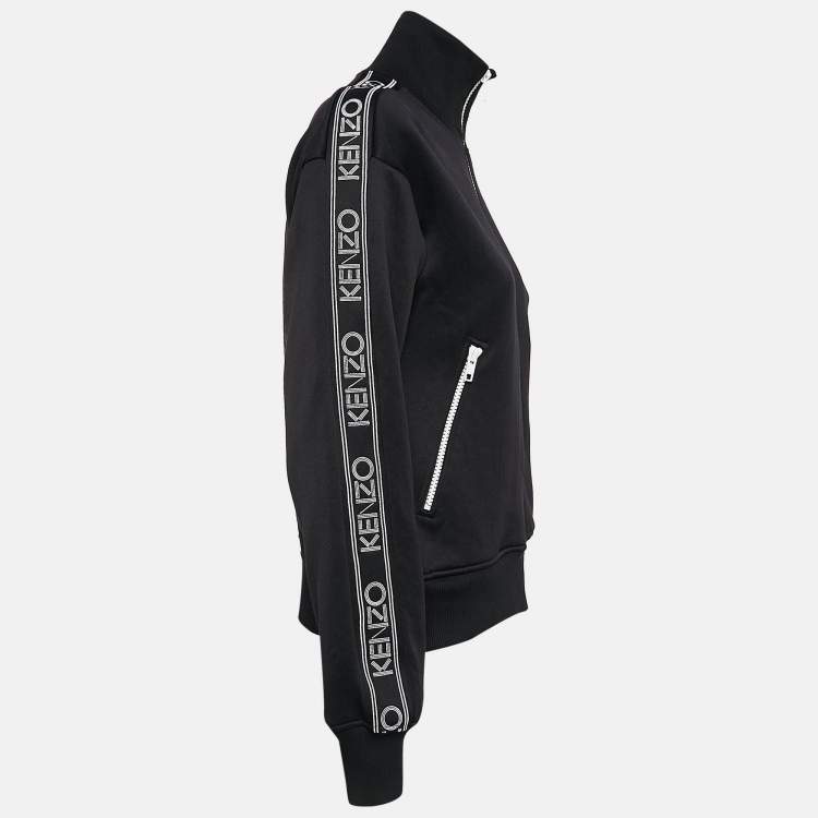 Pre Owned Kenzo Black Logo Embroidered Jersey Zip-Up Jacket XS