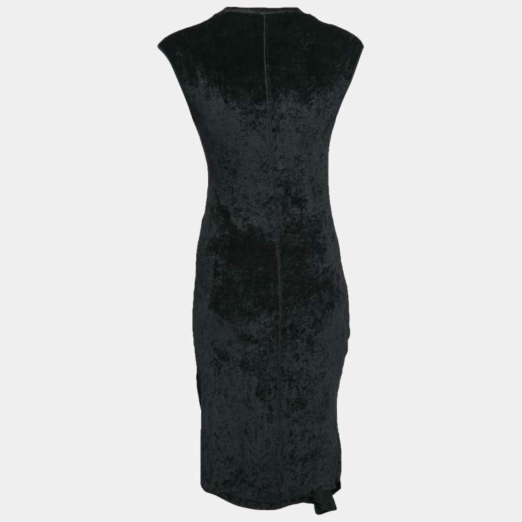 Pre Owned Kenzo Black Stretch Velour Ruched Asymmetric Midi Dress S