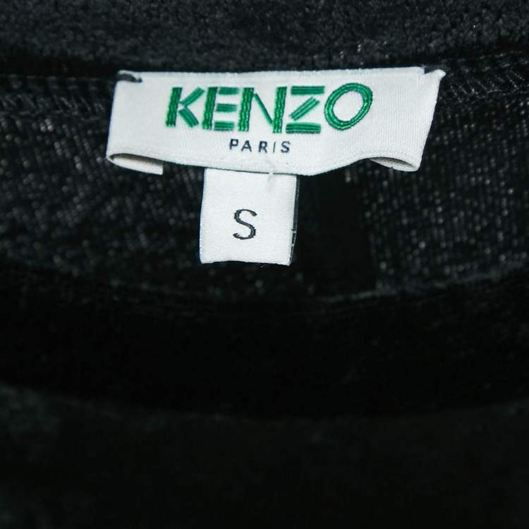 Pre Owned Kenzo Black Stretch Velour Ruched Asymmetric Midi Dress S