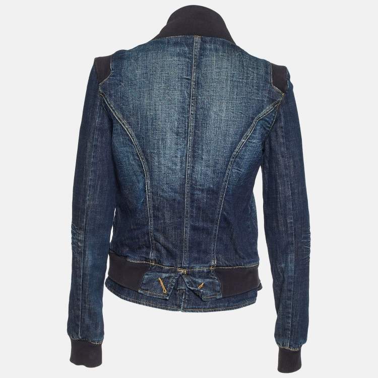 Pre Owned Kenzo Blue Washed Denim Asymmetrical Jacket L