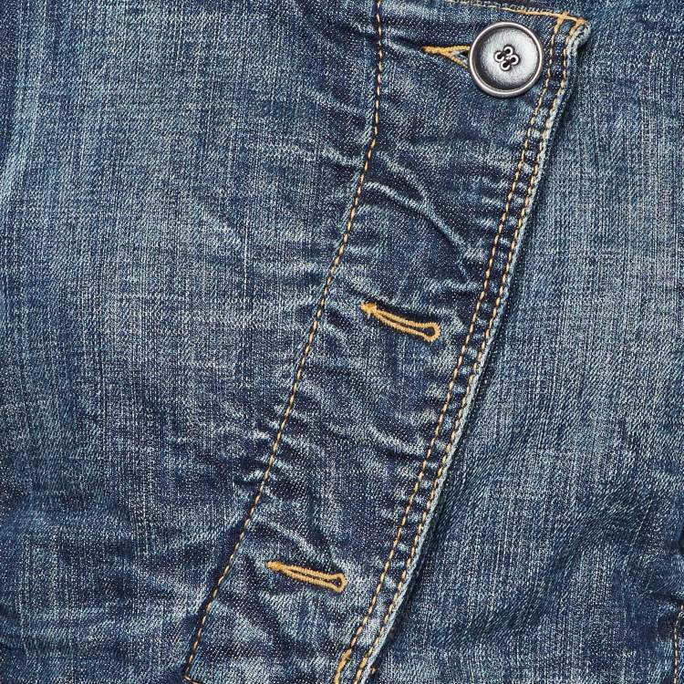 Pre Owned Kenzo Blue Washed Denim Asymmetrical Jacket L