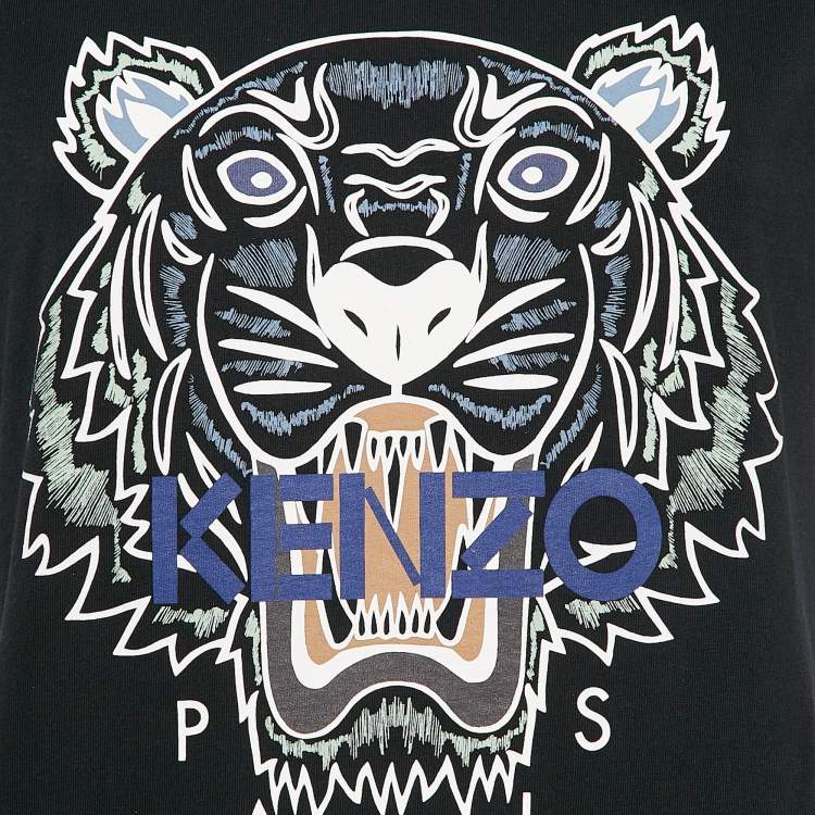 Pre Owned Kenzo Black Tiger Print Jersey Crew Neck T-Shirt M