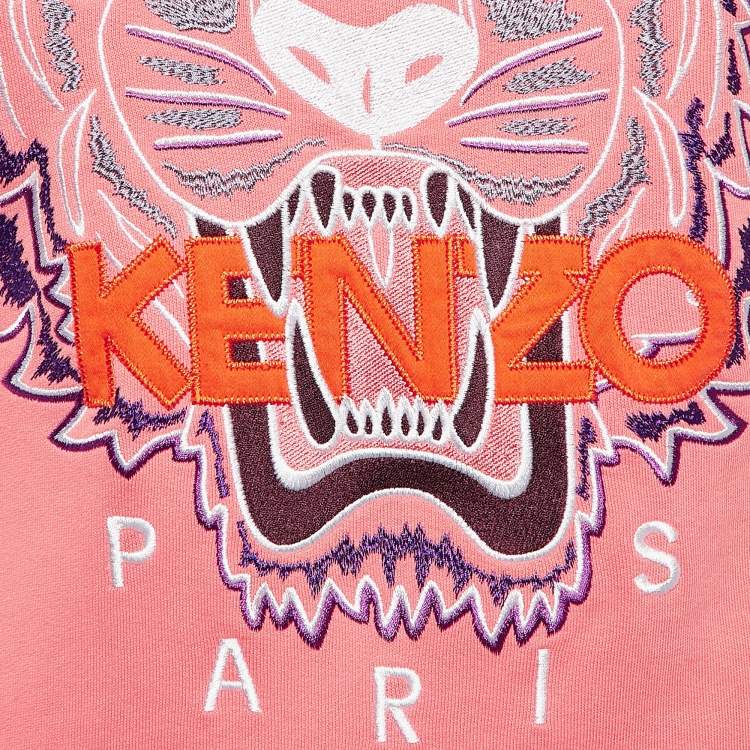 Pre Owned Kenzo Pink Tiger Logo Embroidered Cotton Knit Sweatshirt XS