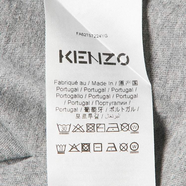 Pre Owned Kenzo Grey Tiger Logo Flocked Jersey T-Shirt S