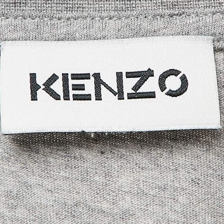 Pre Owned Kenzo Grey Tiger Logo Flocked Jersey T-Shirt S