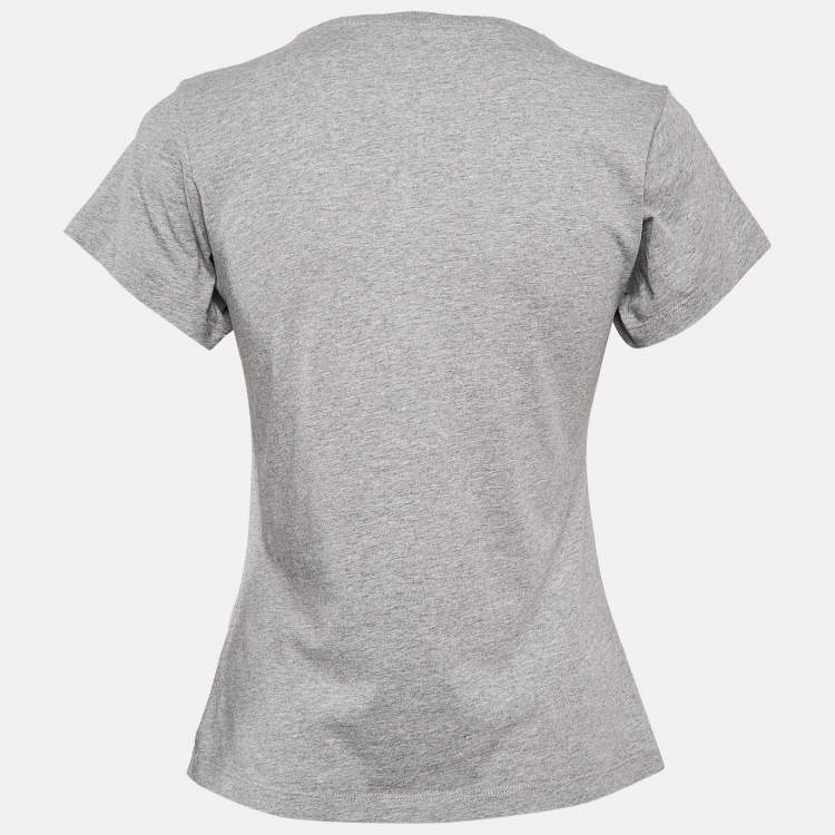 Pre Owned Kenzo Grey Tiger Logo Flocked Jersey T-Shirt S