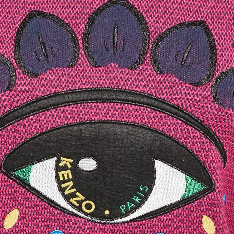 Pre Owned Kenzo Pink Logo Eye Embroidered Wool Knit Crew Neck Sweater XS