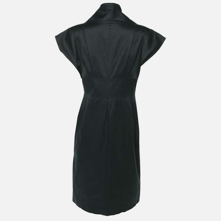 Pre Owned Kenzo Green Cotton Blend Tie Midi Dress S