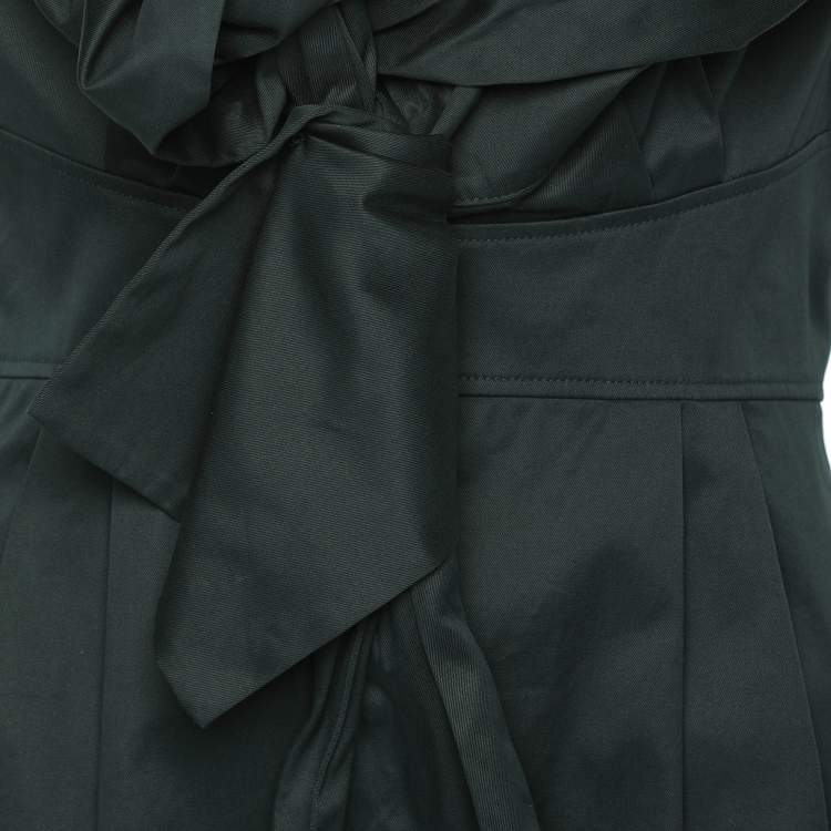 Pre Owned Kenzo Green Cotton Blend Tie Midi Dress S