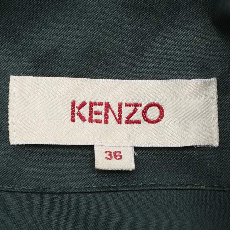 Pre Owned Kenzo Green Cotton Blend Tie Midi Dress S