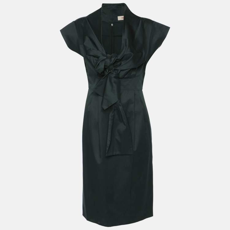 Pre Owned Kenzo Green Cotton Blend Tie Midi Dress S