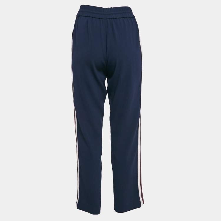 Pre Owned Kenzo Navy Blue Side Stripe Crepe Straight Leg Track Pants S