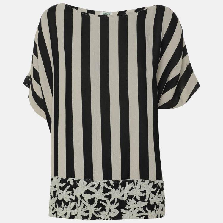 Kenzo Black White Strip Crepe Top L Kenzo TLC