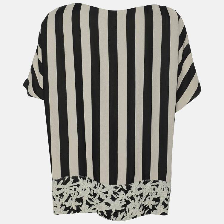 Pre Owned Kenzo Black/White Strip Crepe Top L