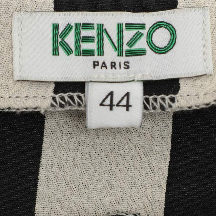 Pre Owned Kenzo Black/White Strip Crepe Top L