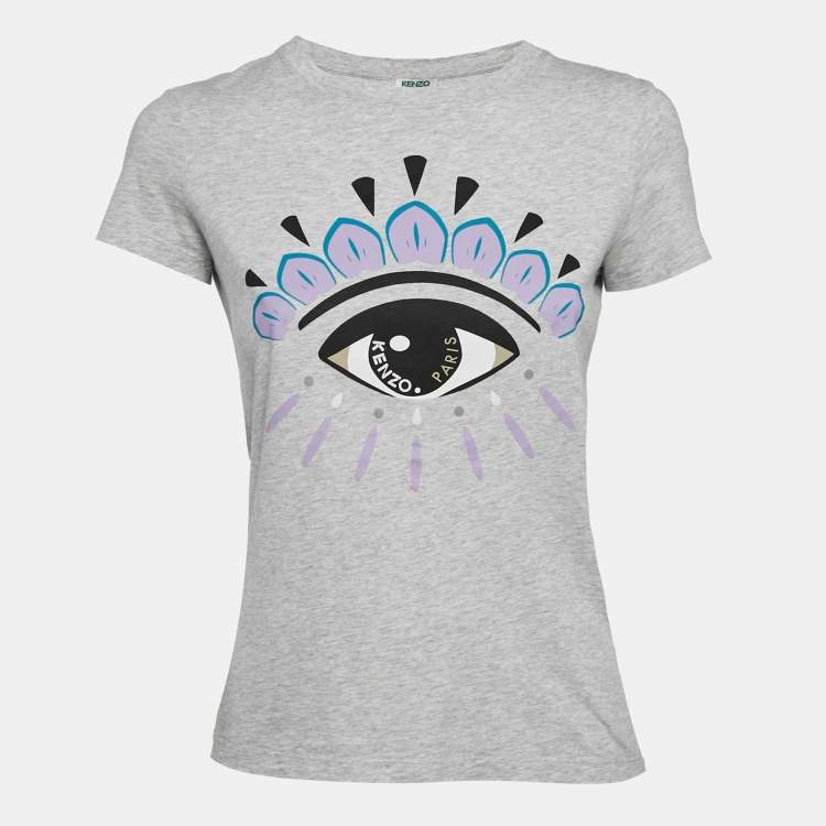 مملوكة مسبقًا Kenzo Grey Eye Print Jersey Crew Neck T-Shirt XS
