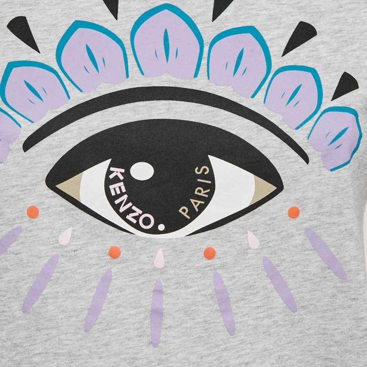 مملوكة مسبقًا Kenzo Grey Eye Print Jersey Crew Neck T-Shirt XS