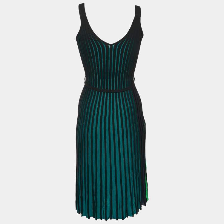 Pre Owned Kenzo Black/Multicolor Rib Knit Jersey Two-Toned Sleeveless Dress XS