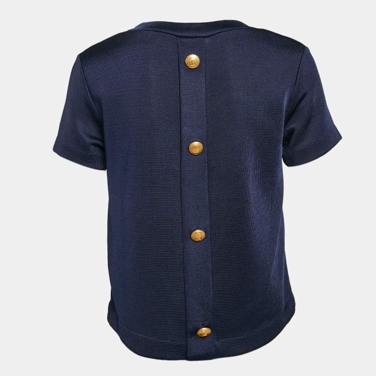 مملوكة مسبقًا Kenzo Navy Blue Knit Button Detail Top S